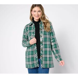Belle by Kim Gravel Women's Jacket Sz L Sequin Plaid Lumberjill Green A667149